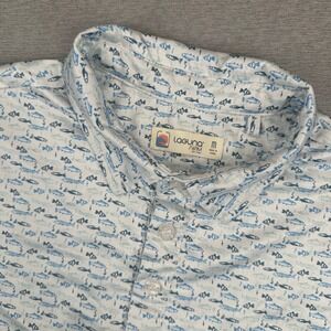 Laguna Swim Polo Shirt Mens M White Blue Fish Print AOP Performance Short Sleeve